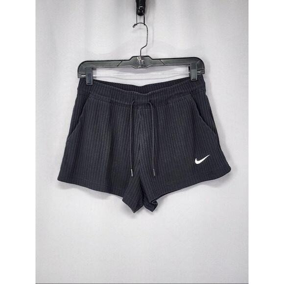Nike Ribbed Knit Shorts Womens Medium Black Lounge Drawstring Lounge Athletic - Picture 1 of 11